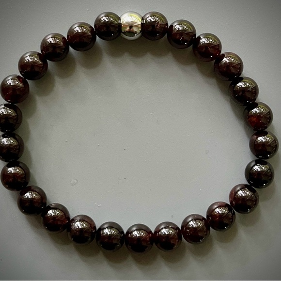 Deep Red Garnet January Birthstone Handcrafted Bead Bracelet - Picture 2 of 6
